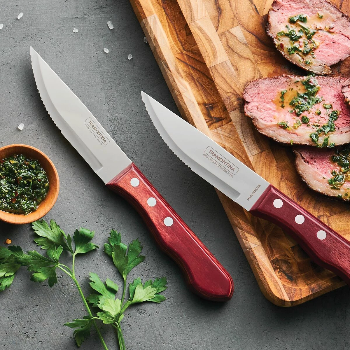 Tramontina Porterhouse 5 Pc Steak Knife Set - Pointed - W/Hardwood Counter Block 8 Tramontina Porterhouse 5 Pc Steak Knife Set - Pointed - W/Hardwood Counter Block - Image 6