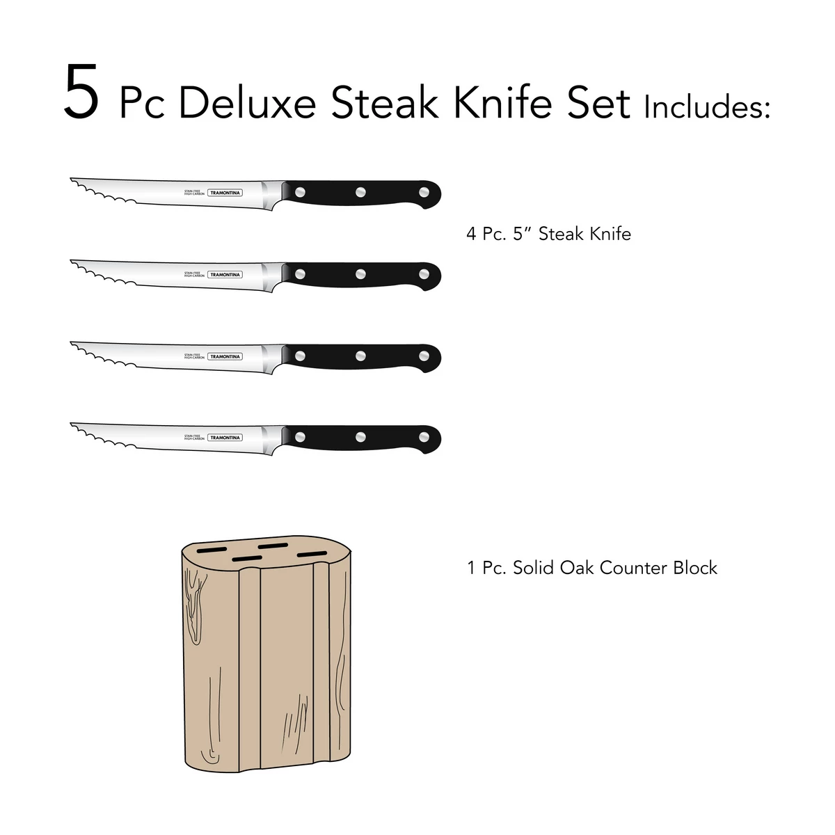Tramontina Forged 5 Pc Deluxe Steak Knife Set With Hardwood Counter Block 4 Tramontina Forged 5 Pc Deluxe Steak Knife Set With Hardwood Counter Block - Image 2