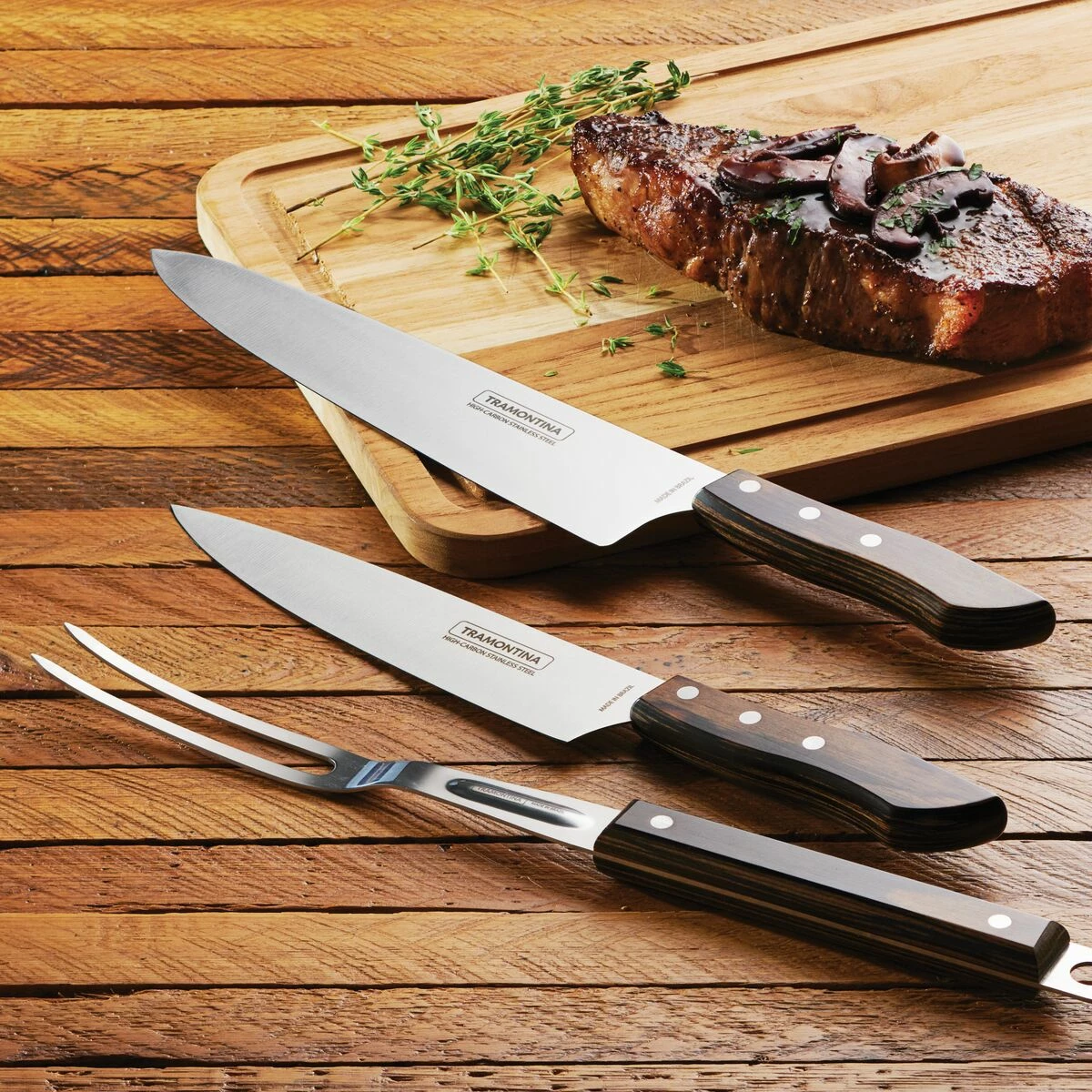Tramontina Churrasco BBQ 3 Pc Chef Knives And Grill Fork Set 3 Tramontina Churrasco BBQ 3 Pc Chef Knives And Grill Fork Set