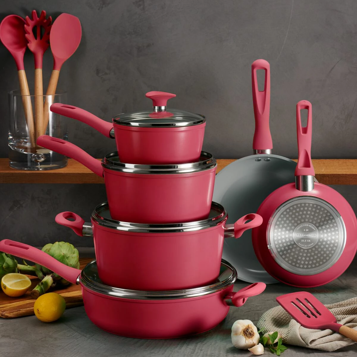 Tramontina 14 Pc Ceramic Induction-Ready Cookware Set - Red 3 Tramontina 14 Pc Ceramic Induction-Ready Cookware Set - Red