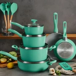Tramontina 14 Pc Ceramic Induction-Ready Cookware Set Teal