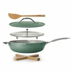 Tramontina All In One Plus Pan, 5 Qt Ceramic Non Stick - Sea Salt Green -TRAMONTINA Sales 80110087IXM001G
