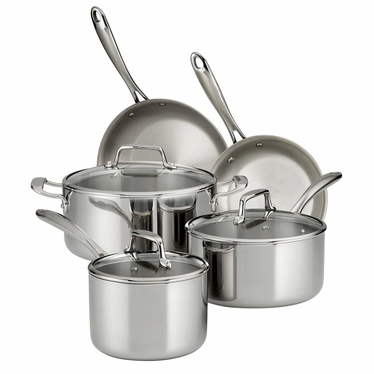 Tramontina Tri-Ply Clad 8 Pc Stainless Steel Cookware Set With Glass Lids 4 Tramontina Tri-Ply Clad 8 Pc Stainless Steel Cookware Set With Glass Lids - Image 2