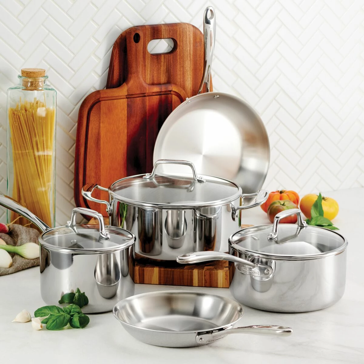 Tramontina Tri-Ply Clad 8 Pc Stainless Steel Cookware Set With Glass Lids 3 Tramontina Tri-Ply Clad 8 Pc Stainless Steel Cookware Set With Glass Lids
