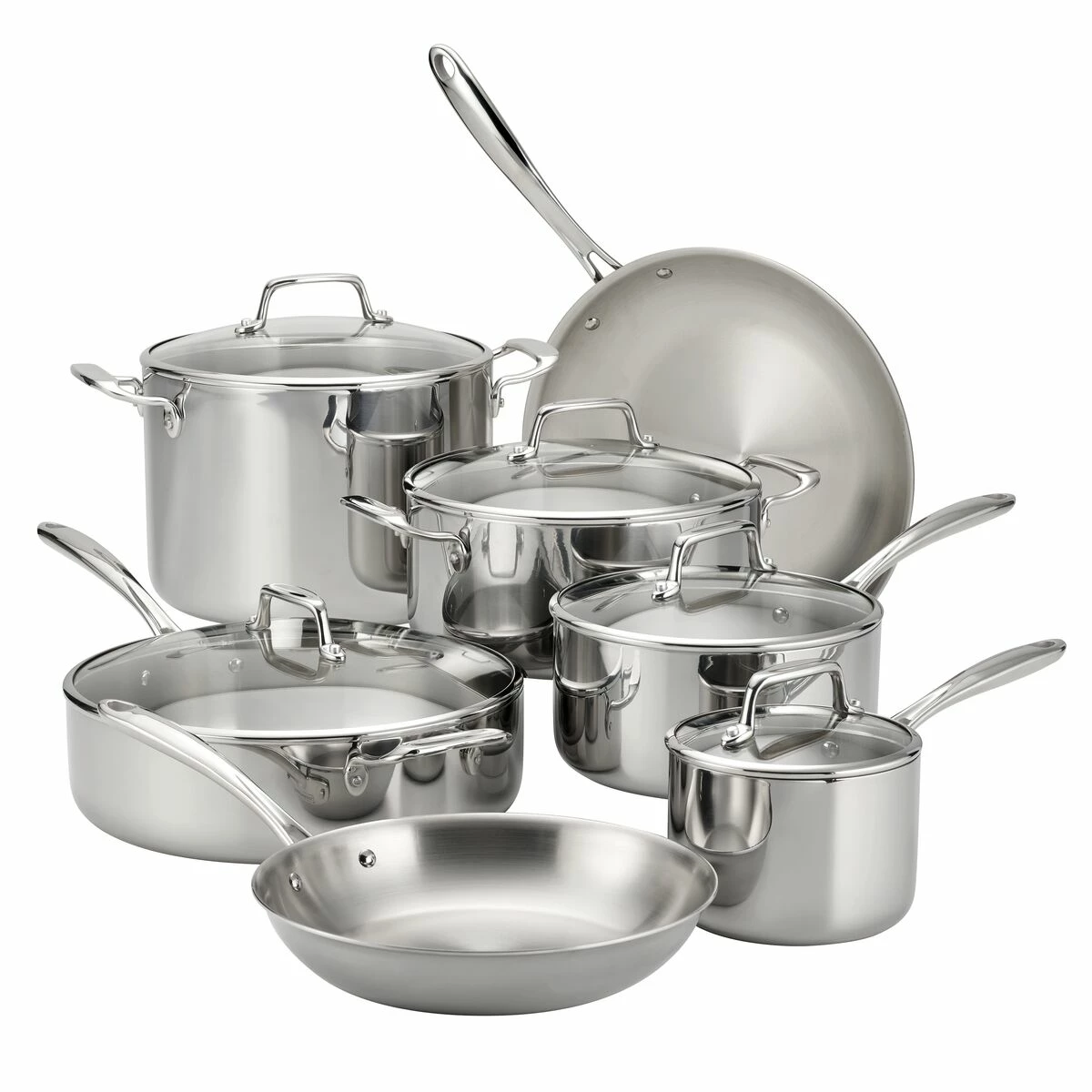 Tramontina Tri-Ply Clad 12 Pc Stainless Steel Cookware Set With Glass Lids 4 Tramontina Tri-Ply Clad 12 Pc Stainless Steel Cookware Set With Glass Lids - Image 2