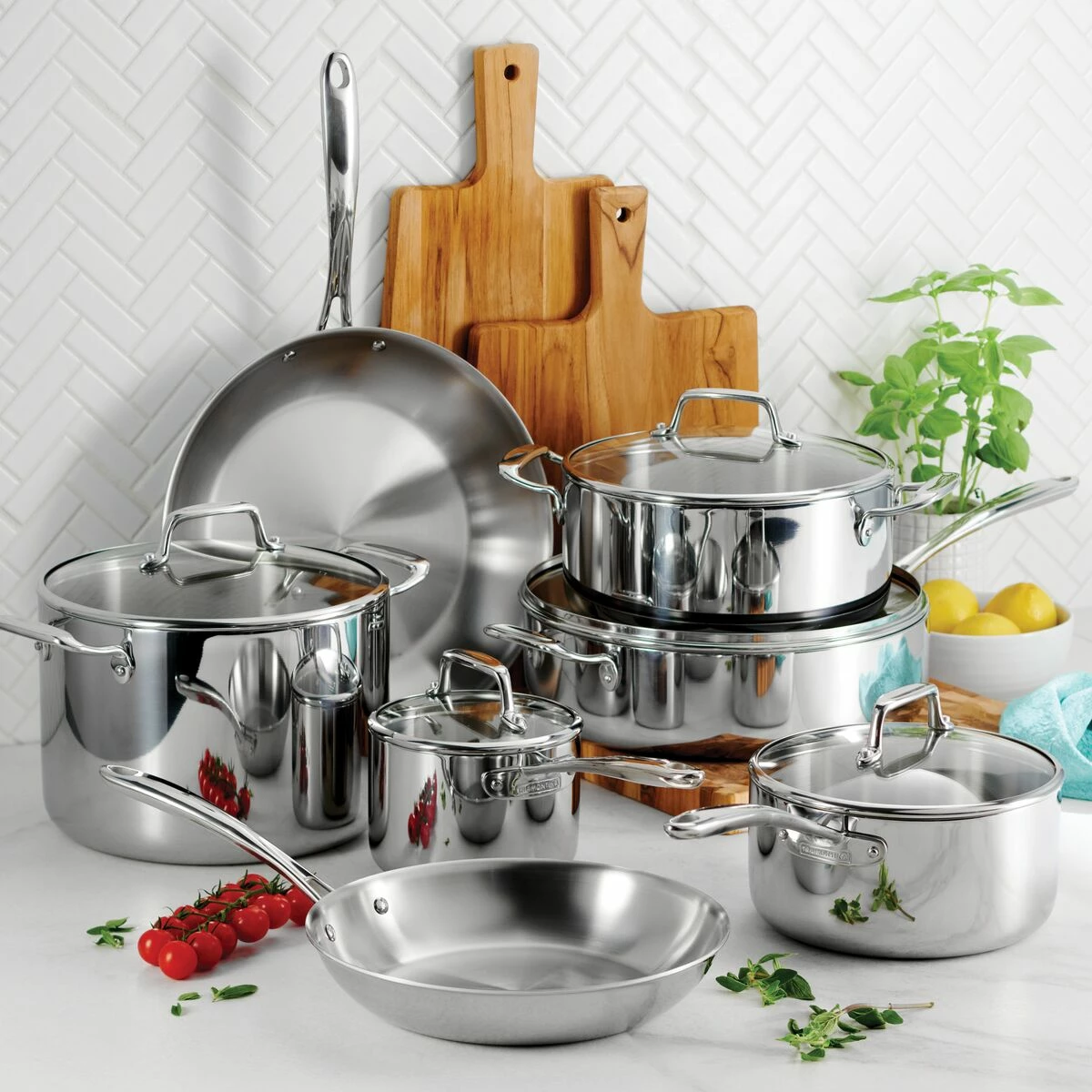 Tramontina Tri-Ply Clad 12 Pc Stainless Steel Cookware Set With Glass Lids 3 Tramontina Tri-Ply Clad 12 Pc Stainless Steel Cookware Set With Glass Lids