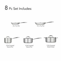 Tramontina 8 Pc Tri-Ply Clad Stainless Steel Cookware Set 18 Tramontina 8 Pc Tri-Ply Clad Stainless Steel Cookware Set -TRAMONTINA Sales 80116247IXI003G