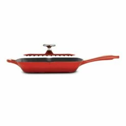 Tramontina 11 In Enameled Cast-Iron Series 1000 Grill Pan With Press - Gradated Red -TRAMONTINA Sales 80131059IXM002G