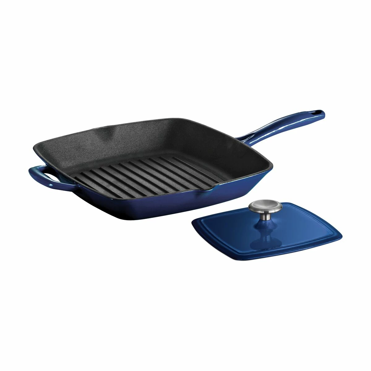 Tramontina 11 In Enameled Cast-Iron Series 1000 Grill Pan With Press - Gradated Cobalt 4 Tramontina 11 In Enameled Cast-Iron Series 1000 Grill Pan With Press - Gradated Cobalt - Image 2