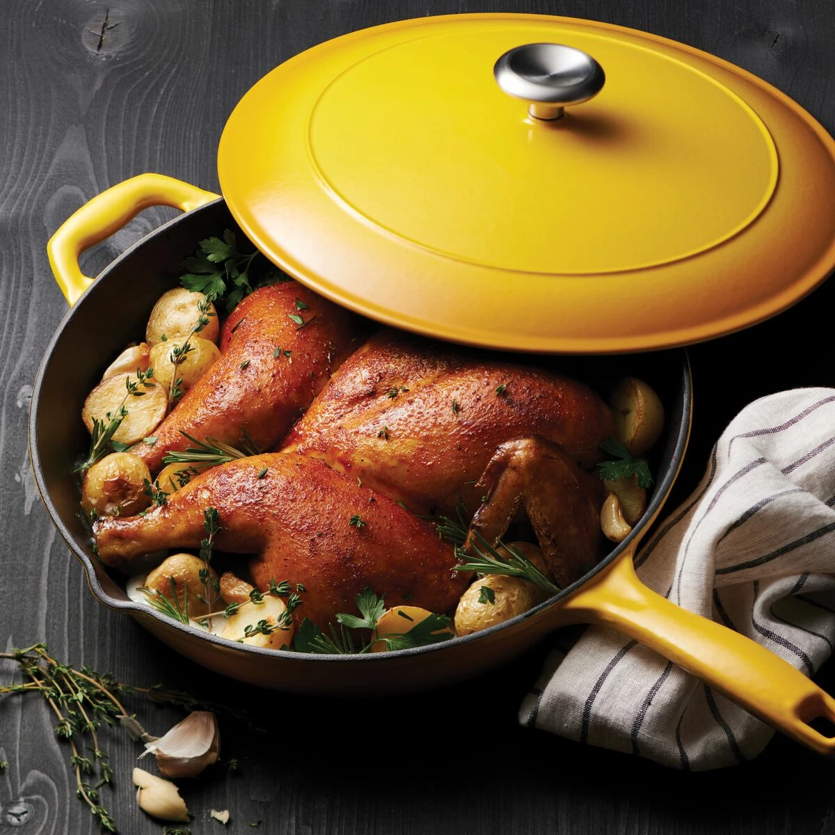 Tramontina 12 In Enameled Cast Iron Covered Skillet - Sunrise 3 Tramontina 12 In Enameled Cast Iron Covered Skillet - Sunrise