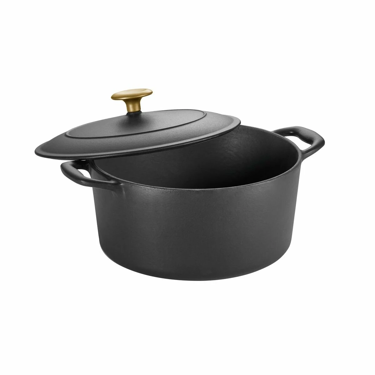 Tramontina 5.5 Qt Enameled Cast Iron Round Dutch Oven - Matte Black With Gold Stainless Steel Knob 4 Tramontina 5.5 Qt Enameled Cast Iron Round Dutch Oven - Matte Black With Gold Stainless Steel Knob - Image 2