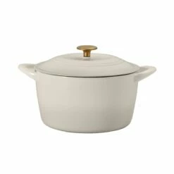 Tramontina 7 Qt Enameled Cast Iron Covered Tall Round Dutch Oven - Latte With Gold Knob -TRAMONTINA Sales 80131357IXM001G