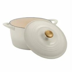 Tramontina 7 Qt Enameled Cast Iron Covered Tall Round Dutch Oven - Latte With Gold Knob -TRAMONTINA Sales 80131357IXM002G