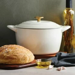 Tramontina 7 Qt Enameled Cast Iron Covered Tall Round Dutch Oven - Latte With Gold Knob