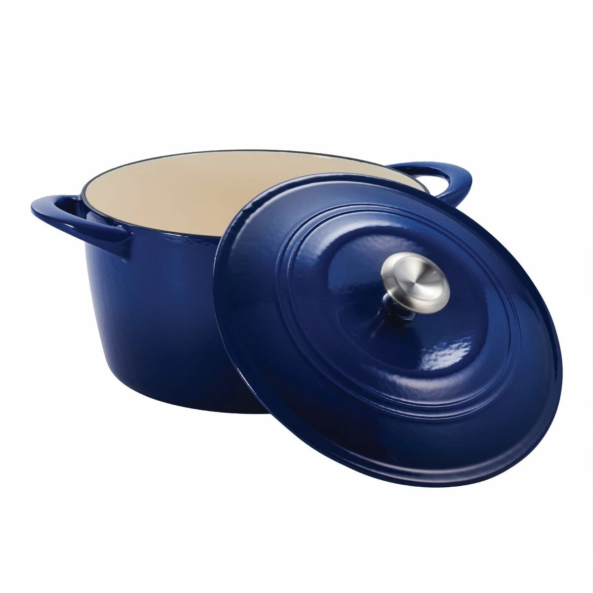 Tramontina 7 Qt Enameled Cast Iron Covered Tall Round Dutch Oven - Classic Blue 6 Tramontina 7 Qt Enameled Cast Iron Covered Tall Round Dutch Oven - Classic Blue - Image 4