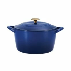 Tramontina 7 Qt Enameled Cast Iron Covered Tall Round Dutch Oven - Classic Blue With Gold Knob -TRAMONTINA Sales 80131359IXM001G