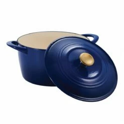 Tramontina 7 Qt Enameled Cast Iron Covered Tall Round Dutch Oven - Classic Blue With Gold Knob -TRAMONTINA Sales 80131359IXM002G
