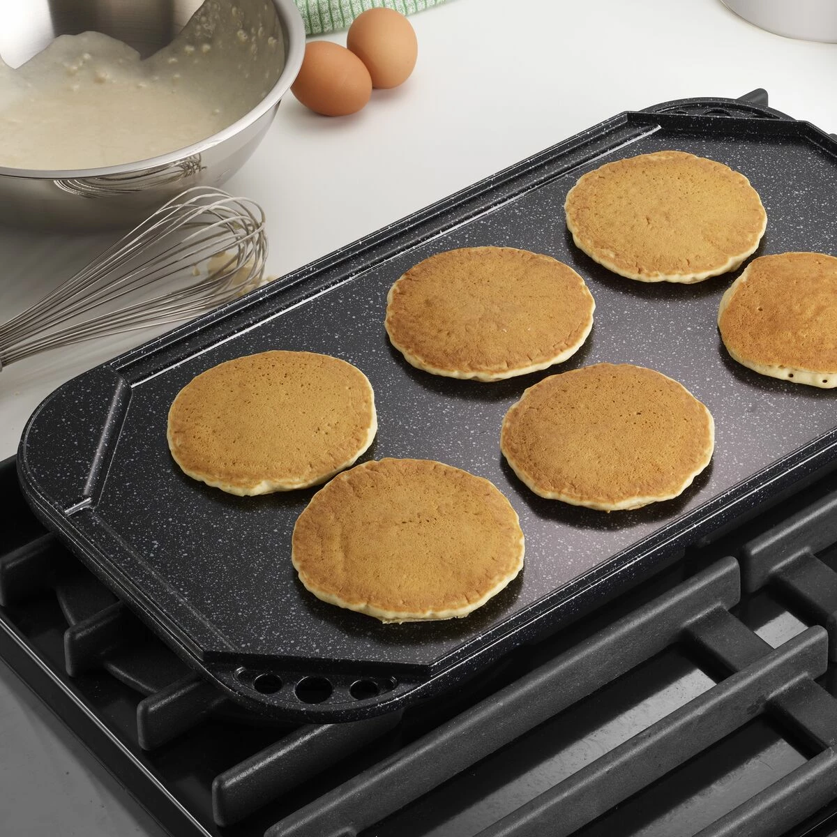 Tramontina Reversible Double-Burner Grill-Griddle -Black With Metallic Speckles 3 Tramontina Reversible Double-Burner Grill-Griddle -Black With Metallic Speckles