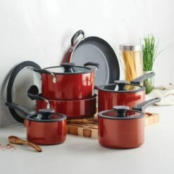Tramontina Nesting 11 Pc Nonstick Cookware Set - Red -TRAMONTINA Sales 80156042IXM005G