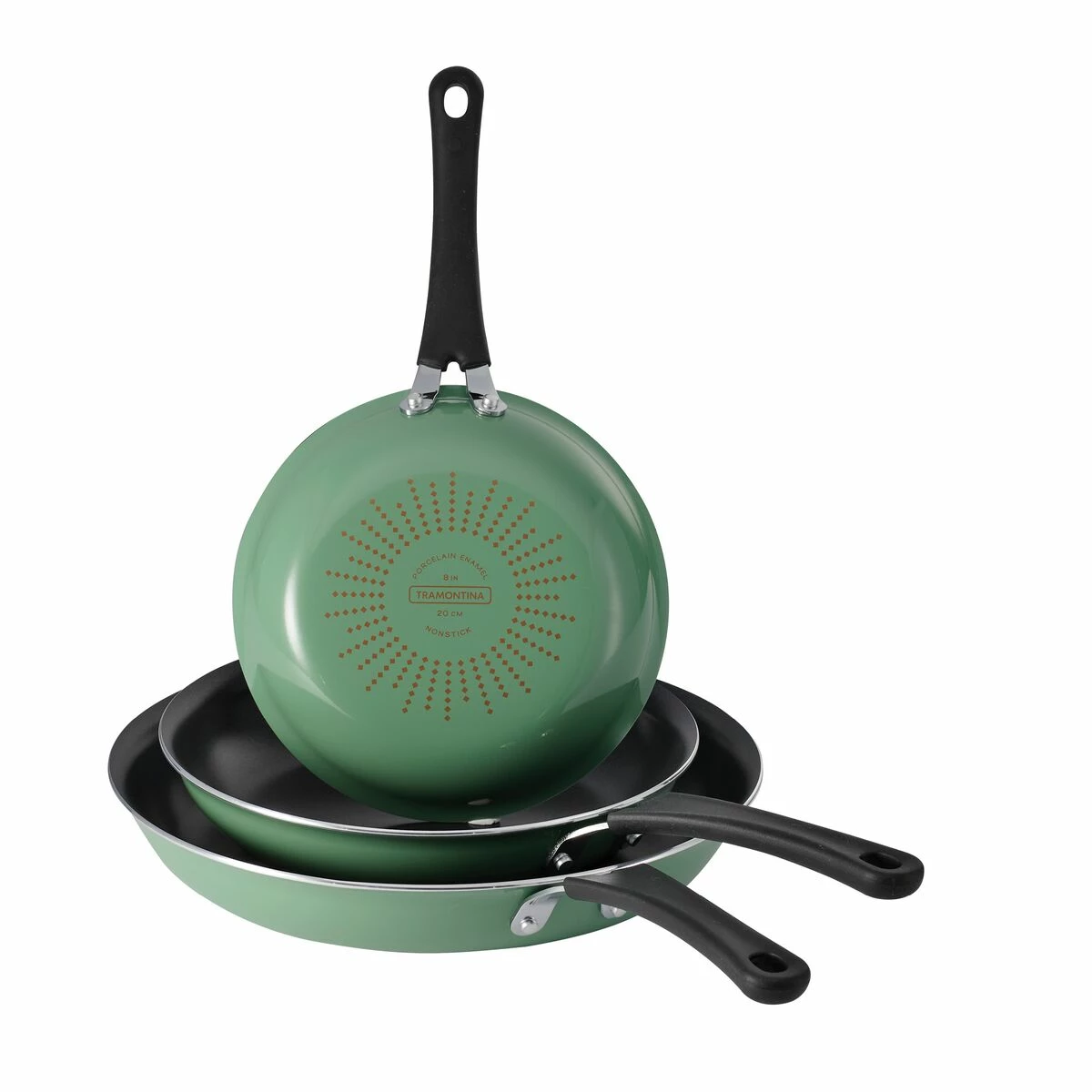 Tramontina 3 Pk Porcelain Enamel Fry Pans - Sage 4 Tramontina 3 Pk Porcelain Enamel Fry Pans - Sage - Image 2