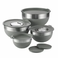 Tramontina 10 Pc Covered Stainless Steel And Silicone Mixing Bowl Set With Grating Tools - Charcoal Gray -TRAMONTINA Sales 80202044IXM001G