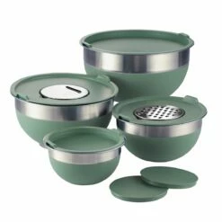 Tramontina 10 Pc Covered Stainless Steel And Silicone Mixing Bowl Set With Grating Tools - Sea Salt Green -TRAMONTINA Sales 80202047IXM001G