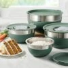 Tramontina 10 Pc Covered Stainless Steel And Silicone Mixing Bowl Set With Grating Tools - Sea Salt Green -TRAMONTINA Sales 80202047PDM001G