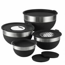 Tramontina 10 Pc Covered Stainless Steel And Silicone Mixing Bowl Set With Grating Tools - Black -TRAMONTINA Sales 80202048IXM001G