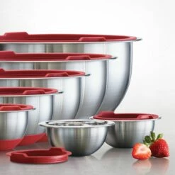 Tramontina 14 Pc Stainless Steel Covered Mixing Bowl Set With Silicone Base - Red -TRAMONTINA Sales 80202508IXM002G