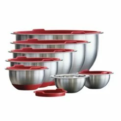 Tramontina 14 Pc Stainless Steel Covered Mixing Bowl Set With Silicone Base - Red -TRAMONTINA Sales 80202508IXM003G