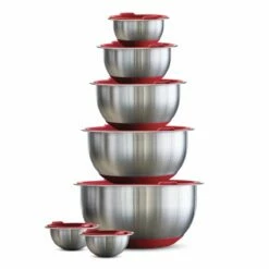 Tramontina 14 Pc Stainless Steel Covered Mixing Bowl Set With Silicone Base - Red -TRAMONTINA Sales 80202508IXM004G