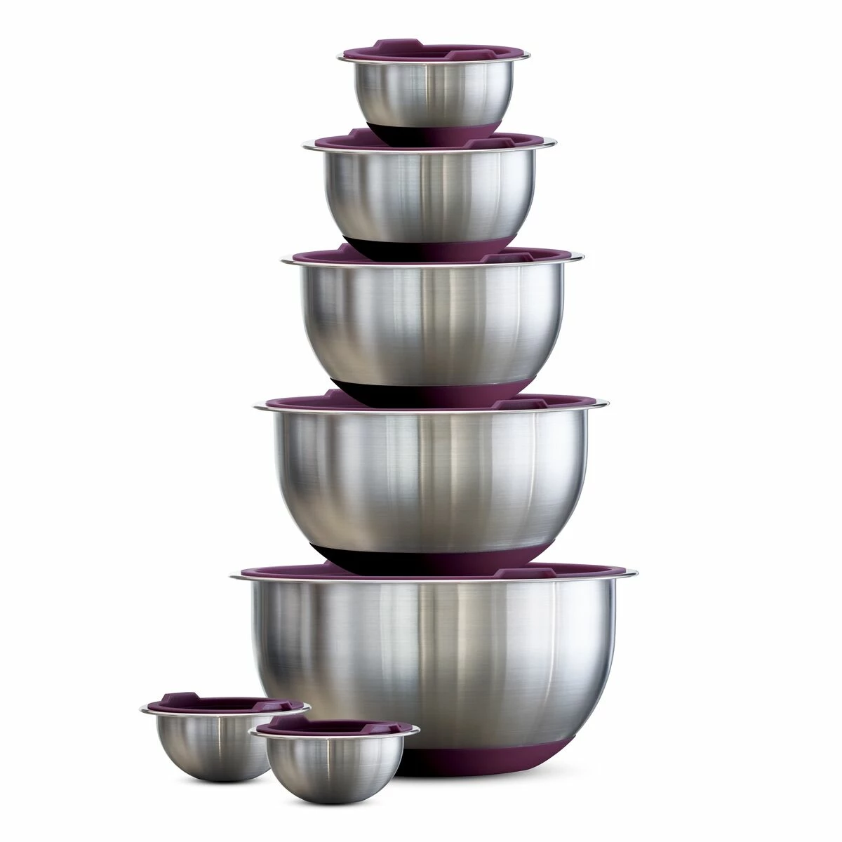Tramontina 14 Pc Stainless Steel Covered Mixing Bowl Set With Silicone Base - Eggplant 5 Tramontina 14 Pc Stainless Steel Covered Mixing Bowl Set With Silicone Base - Eggplant - Image 3