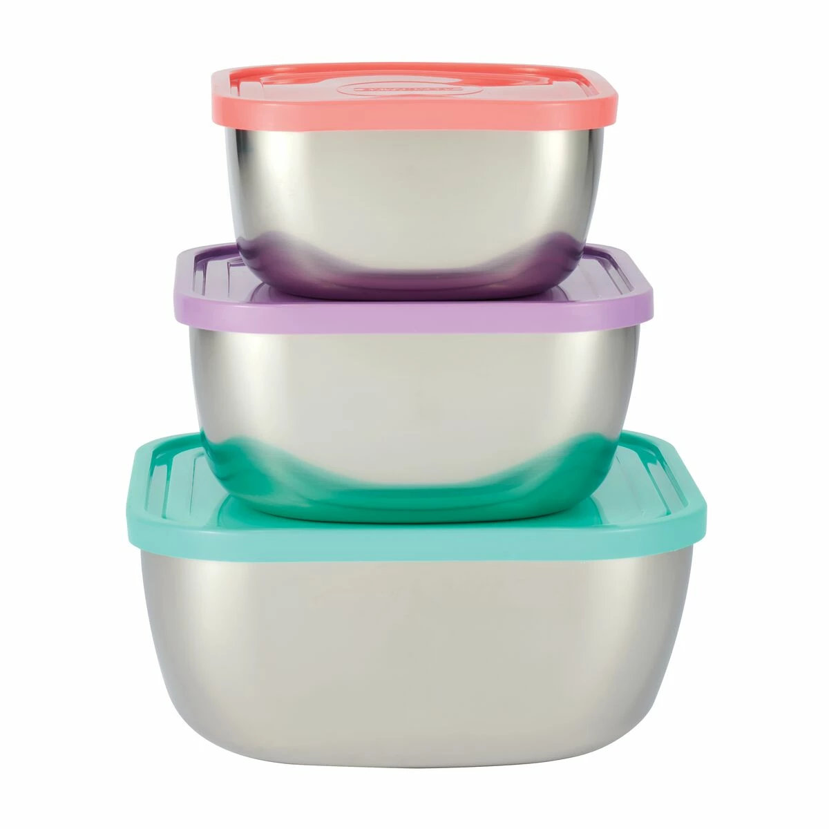 Tramontina 6 Pc Stainless Steel Covered Square Container Set - Multi Color Lids 4 Tramontina 6 Pc Stainless Steel Covered Square Container Set - Multi Color Lids - Image 2