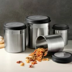Tramontina 4 Pc Stainless Steel Canister Set - Black Plastic Lids