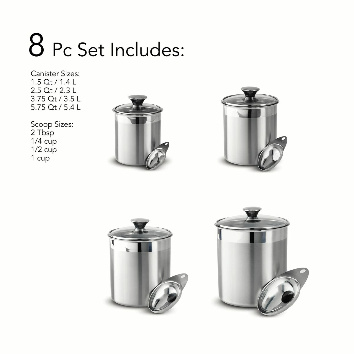 Tramontina 8 Pc Stainless Steel Covered Canister And Scoop Set 4 Tramontina 8 Pc Stainless Steel Covered Canister And Scoop Set - Image 2
