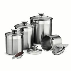 Tramontina 8 Pc Stainless Steel Covered Canister And Scoop Set 8 Tramontina 8 Pc Stainless Steel Covered Canister And Scoop Set -TRAMONTINA Sales 80204527IXM001G