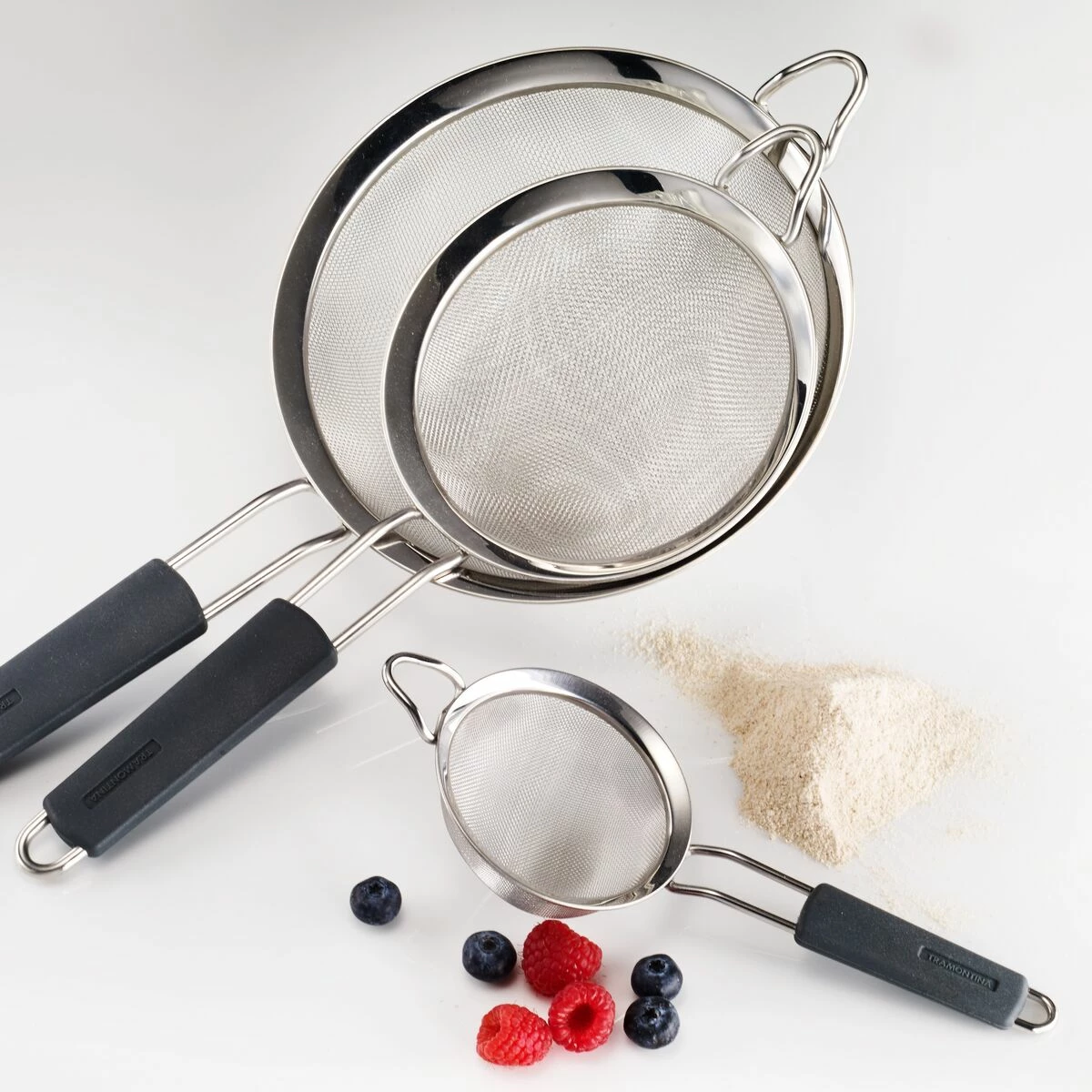Tramontina 3 Pk Stainless Steel Mesh Strainers With Silicone Grip 3 Tramontina 3 Pk Stainless Steel Mesh Strainers With Silicone Grip