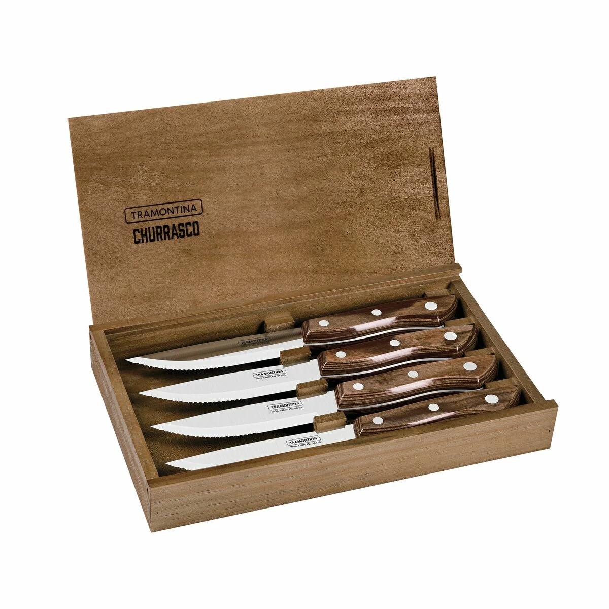 Tramontina Churrasco BBQ 4 Pc Porterhouse Steak Knife Set In Wood Gift Box 7 Tramontina Churrasco BBQ 4 Pc Porterhouse Steak Knife Set In Wood Gift Box - Image 6