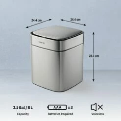 Tramontina 2.11 Gallon Stainless Steel Square Sensor Bin With ABS Lid 13 Tramontina 2.11 Gallon Stainless Steel Square Sensor Bin With ABS Lid -TRAMONTINA Sales 81200014IXM003G