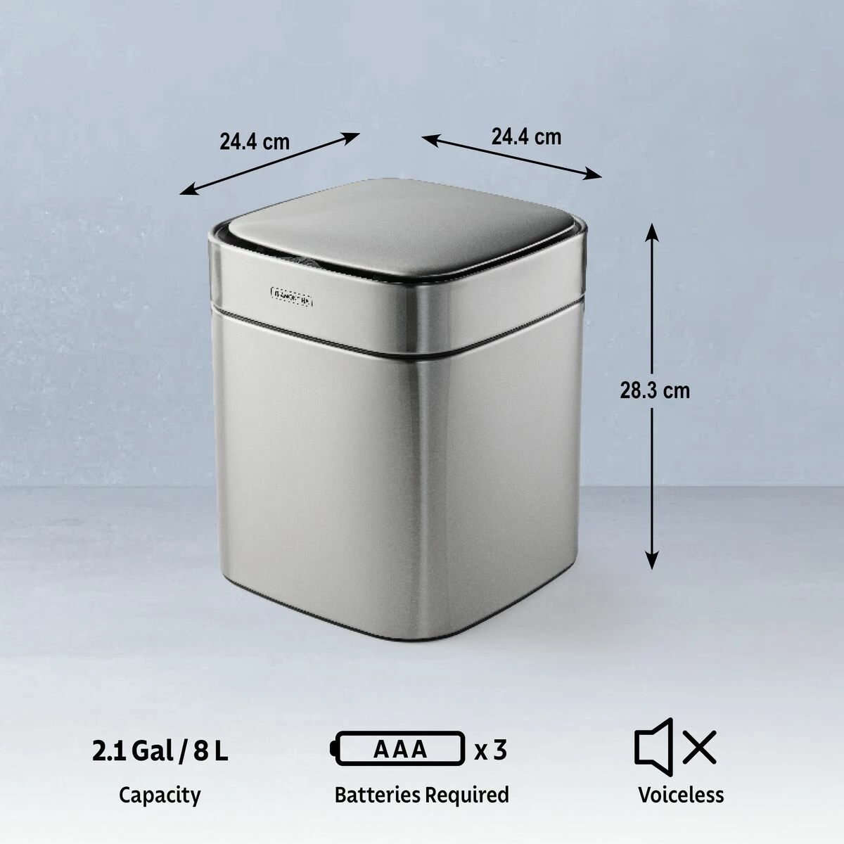 Tramontina 2.11 Gallon Stainless Steel Square Sensor Bin With ABS Lid 7 Tramontina 2.11 Gallon Stainless Steel Square Sensor Bin With ABS Lid - Image 5