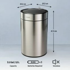 Tramontina 3.17 Gallon Stainless Steel Round Sensor Bin With SS Capped Lid 13 Tramontina 3.17 Gallon Stainless Steel Round Sensor Bin With SS Capped Lid -TRAMONTINA Sales 81200016IXM003G