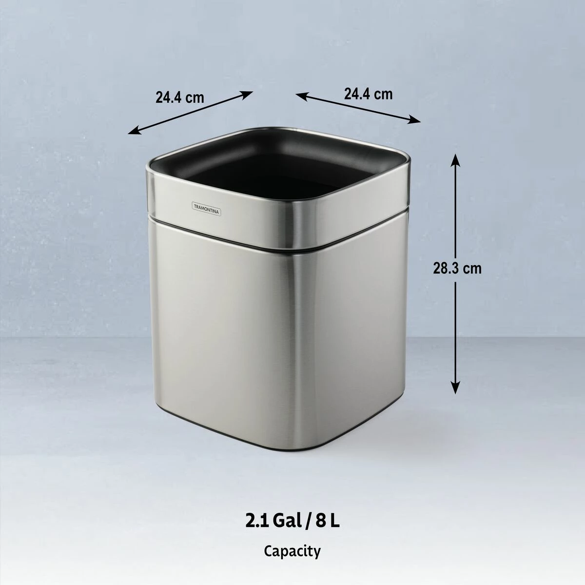 Tramontina 2.11 Gallon Stainless Steel Square Open Top Bin 5 Tramontina 2.11 Gallon Stainless Steel Square Open Top Bin - Image 4