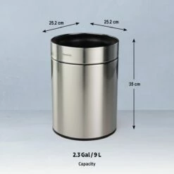 Tramontina 2.38 Gallon Stainless Steel Round Open Top Bin -TRAMONTINA Sales 81200018IXM002G